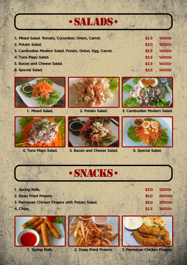 The Hideout's set of snacks & salads